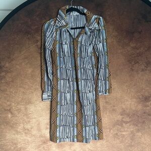 Elegant Long Sleeve Patterned Shirtdress Vintage 60s 70s Made in Italy Polyamide